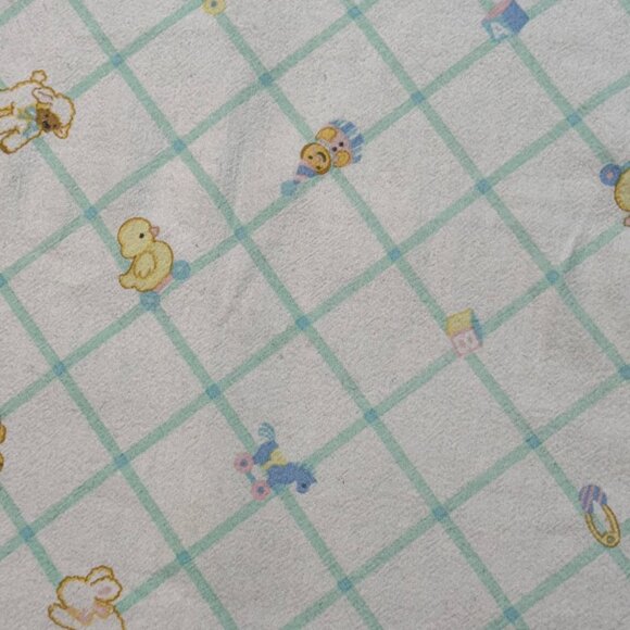 VTG Beacon Baby Receiving Blanket Duck Teddy Bear Blocks Print Pink Blue Green - Picture 2 of 5